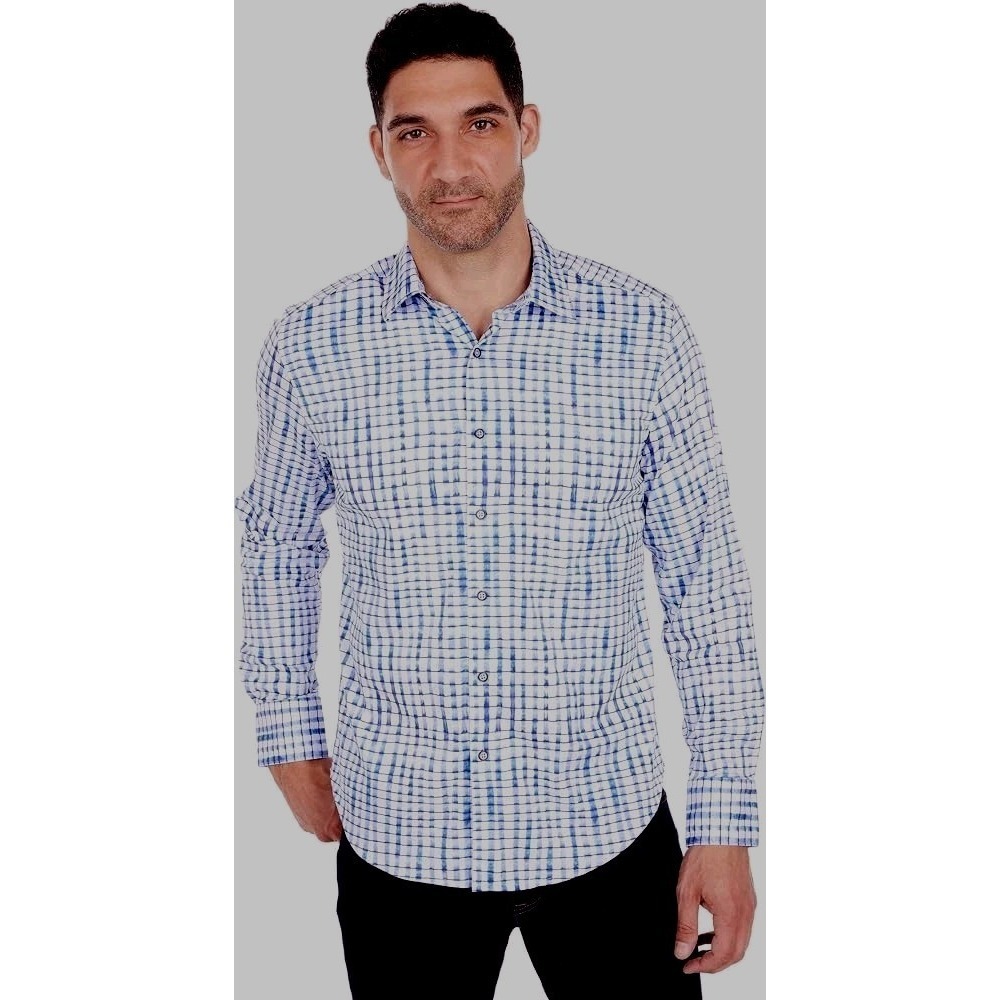 Robert Graham Andres Woven Shirt Classic Fit Watercolor Blue White Small Button